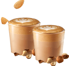 Double cup hazelnut flavored almond latte
