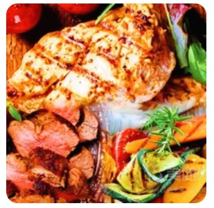 Roasted Chicken Breast, Australian Beef Fillet with Grilled Vegetables and Mashed Potatoes